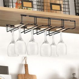 Kitchen Storage Hanging Wine Glass Shelf Iron Art Grape Cup Holder Goblet Rack Black Under Cabinet Bar Supplies