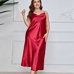 ダニリンプラスファットプラスサイズパジャマの女性のファッション通気性カジュアルパジャマ長い模倣シルクセクシーサスペンドスリープウェア