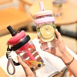 Water Bottles 680ml Bottle With Straw Girls Portable Travel Gym Sports Fitness Cup Summer Cold Juice Drinking