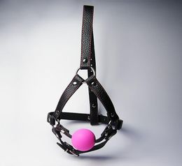 Latest Female Adjustable Black Leather Harness With Silicone Mouth Gag Ball Bondage Gear Passion Flirting BDSM Sex Toy Black Pink1909862