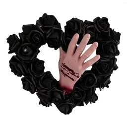 Decorative Flowers Fall Gnome Wreath Front Door Decorations Halloween Heart Shape Hand With Blood For Party Black 1