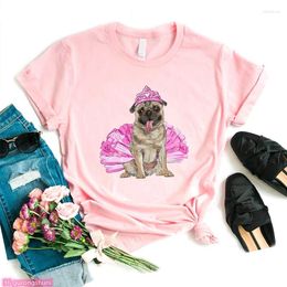 Women's T Shirts 2024 T-Shirt Cute Shepherd Dog And Pig With Crown Animal Print Femme Tshirt Fashion Kawaii O-Neck Shirt Tops
