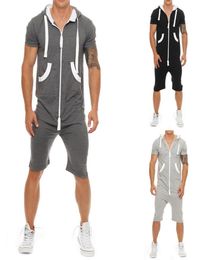 Summer Tracksuit Mens Jumpsuit Overalls Casual Short Sleeve Hoody Tops and Shorts Romper Mens Zipper Sportwear Overalls Size M3XL2852633