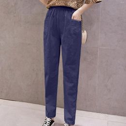 Women's Pants Slim Straight For Fiend Woemns Summer Thin Casual Cropped Soild High Waist Trousers With Pockets Comfy Slacks