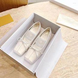 Casual Shoes Ballet Flats Bowknot Shallow Slip On Genuine Leather Square Toe Comform Foe Women Fashion Spring Autmn 2024