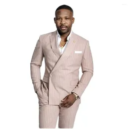 Men's Suits Pink Stripe Blazer Sets Wedding Custom For Men Slim Fitted Elegant Dress Business Social Formal Clothing 2 Pieces Tailcoat