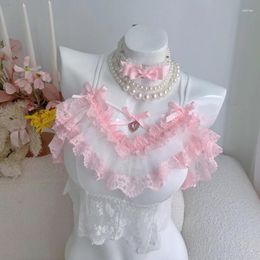 Women's Tanks Kawaii Lolita Style Camis Tops Women Summer Pink Bow Pearl Decoration Sweet Cropped Girls Aesthetic Clothes Chic Lace Vest