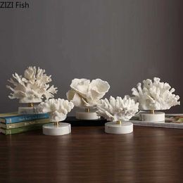 Decorative Objects Figurines Modern White Simulation Marble Base Exquisite Resin Coral Crafts Living Room Countertop Decoration Wedding Gift J240515