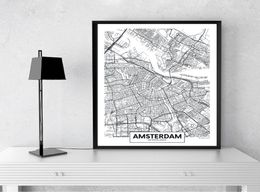 Modern City Amsterdam Map Minimalist Canvas Painting Black and White Wall Art Print Poster Pictures For Living Room Home Decor7082729