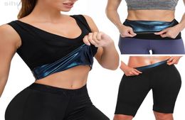 Body Shaper Set Sweat Sauna Vest Thermo Slimming Pants Fitness Belt Tummy Control Waist Trainer Shapewear Workout Band Tank Top L26983779