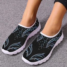 Casual Shoes INSTANTARTS Wide Cartoon Dolphin Printing Lightweight By Breathable Comfortable Flat Walking Running Zapatos