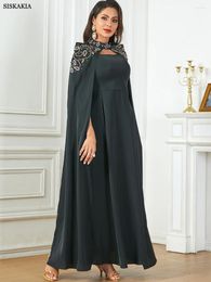 Ethnic Clothing Siskakia Dubai Fashion Solid Evening Party Gown Turkish Women Long Dresses With Cloak Moroccan Kaftan Saudi 2024