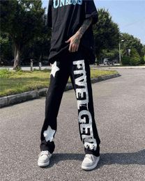 Letter Patch Design Baggy Jeans Men Hiphop Stars Pattern Embroidery Straight Denim Trousers Male Black Tassel Ripped Pants 2022 T6800437