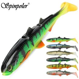 Baits Lures Rotating rod 3-joined soft plastic bait swimming paddle tail swimming pool 16cm 22cm Parker bass musk large T-tail soft fishing baitQ240517