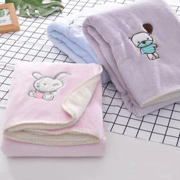 Blankets Embroidery Flannel Baby Blanket Born Warm Fleece Infant Boy Girls Bedding Swaddle Wrap Double Layer Thick Soft Quilt