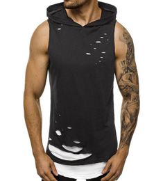 Men039s Tank Tops Breathable Men Summer Stylish Double Layer Ripped Sleeveless Vest Sports Hoodie Blouse Sweatshirt With Hood6416112