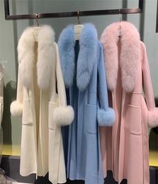 Womens Long Wool Coat Luxury Detachable Fluffy Fur Collar Genuine Real Fur Winter Spring Warm Fluffy Fur Jacket S7888 Y2010126964803