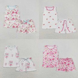 Clothing Sets Wholesale of female baby sleeveless shirts pajamas floral point sets flower summer childrens Q240517