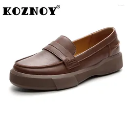 Casual Shoes Koznoy 4cm Retro Ethnic Style Genuine Leather Autumn Summer Females Comfy Women Soft Soled Flat Loafers Plus Size Slip On