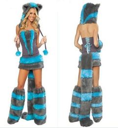 Sexy Furry Fasching Wolf Cat Girl Halloween Costume Cosplay Fancy Party dress up Hat Leg Set Coatee Skirt Full Set Xmas6279851