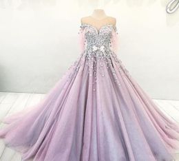 Romantic Dubai Princess Engagement Dress Sheer Jewel Neck Bow Beaded Lace Applique Evening Dress Ball Gown Tulle Prom Dresses1566295