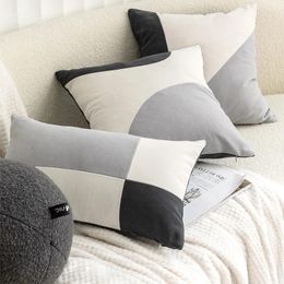 Pillow 2024 Covers Decorative Modern Minimalist Style Living Room Sofa Grey Black Stitching Soft Fabric Cover All-