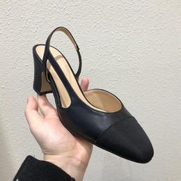 Dress Shoes Summer High Heel Baotou Crude Sandals And Slippers Square Head Mixed Colour Black Apricot Heels Big Size 41