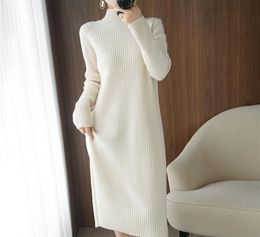 Casual Dresses Aesthetic Maxi Sweater Dress for Women Winter Loose Woman Robe Long Vintage Knitted Bodycon Korean Fashion White 223801519
