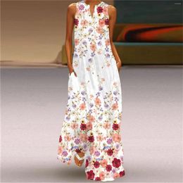 Casual Dresses Women's Spring And Summer Fashion Floral Printed Dress Sleeveless V Neck Long Boho Beach Sundress With Pockets