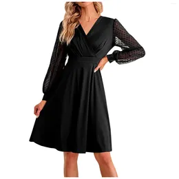 Casual Dresses Stylish Long Sleeve Quality Brand Women Girls Trend Pleated With Belt V-neck Top Clothes Slim Dress