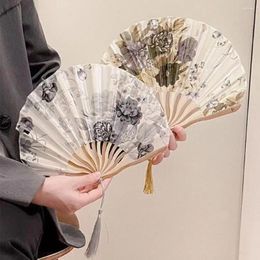 Decorative Figurines Chinese Style Hand Fold Fan Woman Men Portable Retro Shell Bamboo Wood Dance Props Silk Flower Folding