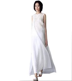 Casual Dresses Women Dress Plus Size XL Linen Cotton Chiffon Maxi Solid Color Embroidery O Neck Long White Sleeveless Summer7290047