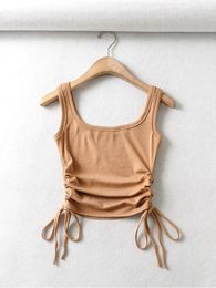 Women's Tanks Arrival Girls Casual Solid Colour Two Side Drawstring Vest Folds Shirring Sexy Tank&Camis