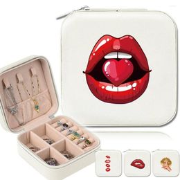 Cosmetic Bags Mini Jewellery Box Fashionable Minimalist Women's Zipper PU Leather Jewel Boxes Storage Device Mouth Pattern Printing Series