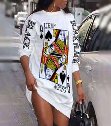 2021 Ladies Loungewear Round Neck Poker Letter Print Long Sleeve Plus Size Women Clothing Street Style Winter Casual Dresses G12235570235