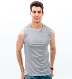 2pcsLot Men039s Summer T Shirt Cooling Vest Ice Silk Quick Dry Top Tees O Neck Sleeveless TShirts for Work Out Sports Male Co9204661