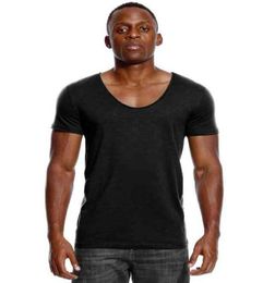 Scoop Neck T Shirt for Men Low Cut Deep V Neck Wide Vee Tee Male Tshirt Invisible Undershirt Slim Fit Short Sleeve G12246715823