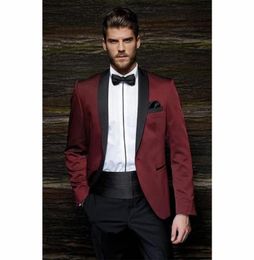 Fashion Style One Button Burgundy Groom Tuxedos Groomsmen Men039s Wedding Prom Suits Bridegroom JacketPantsGirdleTie8018877