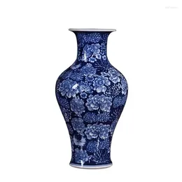 Vases Jingdezhen Ceramic Ornaments Hand Painted Blue And White Porcelain Vase Home Decoration Accessories Flower Arrangement Device