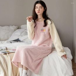 Women's Sleepwear 2024 Winter Long Sleeve Thick Warm Flannel Nightgowns For Women Korean Cute Coral Velvet Night Dress Nightdress Nighty