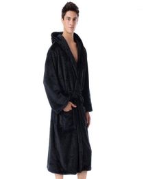 Plus Size Casual Mens Bathrobes Flannel Robe Hooded Long Sleeve Men Robes Plush Warm Kimono Male Bathrobe Coat 16187671