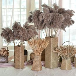 Vases Bamboo Vase Pampas Grass Dried Flower Woven Hand Knitting Straw Pot Decor Living Room Basket