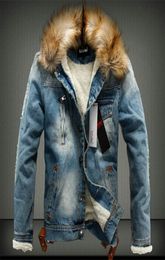 Mens Denim Fleece Jacket Casual Faux Fur Collar Detachable Coat Jeans Hip Hop Trucker Jacket Buttons for Men Plus Size1277531