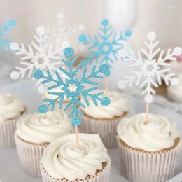 Party Supplies 12pcs Snowflake Cupcake Topper Glitter Cake Decoration Christmas Winer Birthday Baby Shower Wedding