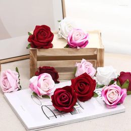 Decorative Flowers 5/10pcs 7cm Artificial Rose Head For Wedding Home Birthday Cake Decoration Fake DIY Wreath Supplies