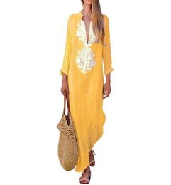 Lasperal Bohemia Maxi Dress Casual Sleeve Vneck Women Loose Party Beach Sundress Long Robes Tunics Kaftan Q1905135705074