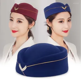 Berets Women Air Stewardess Hat Cotton Flight Attendant Cap For Costume Cosplay Musical Performance