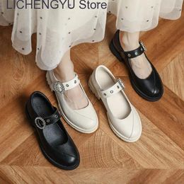 Casual Shoes Women Mary Janes Ladies Round Toe Rhinestone Buckle Straps Low Heel Loafer Lolita Plus Size 43