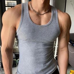 Men's Tank Tops Men Vest Solid Colour O-neck Sleeveless Fitness Breathable Casual Summer Leisure Clothing For Sports Travel