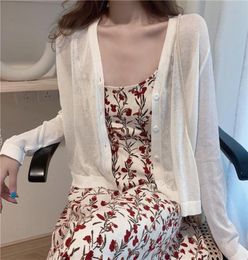 2020 Sun Protection Cardigan Women039s Loose Solid Thin Coat Fashion VNeck Button Casual Knit LongSleeved Tshirt Tops8321127